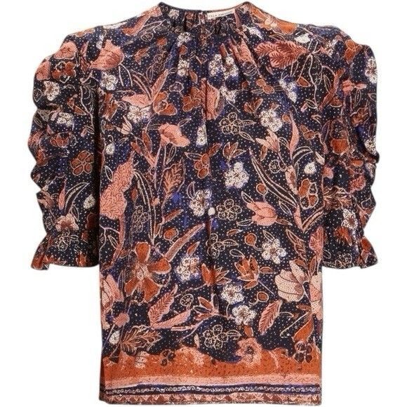 Ulla Johnson Blouse Joni Size 6 Blouse Top Abstract Floral Cotton Puff Sleeve - Picture 2 of 14